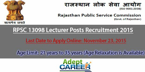 RPSC Lecturer Posts Recruitment 2015